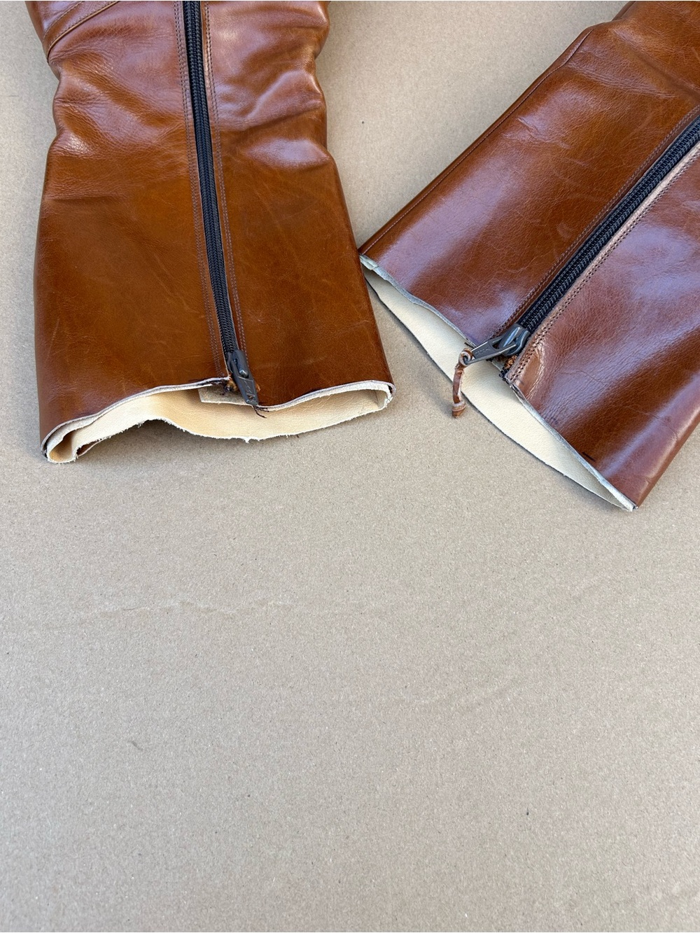 Vintage Ferragamo Leather Heeled Boots 10M Mid Calf Zip Up Classic Gold Upcycled - Picture 7 of 14